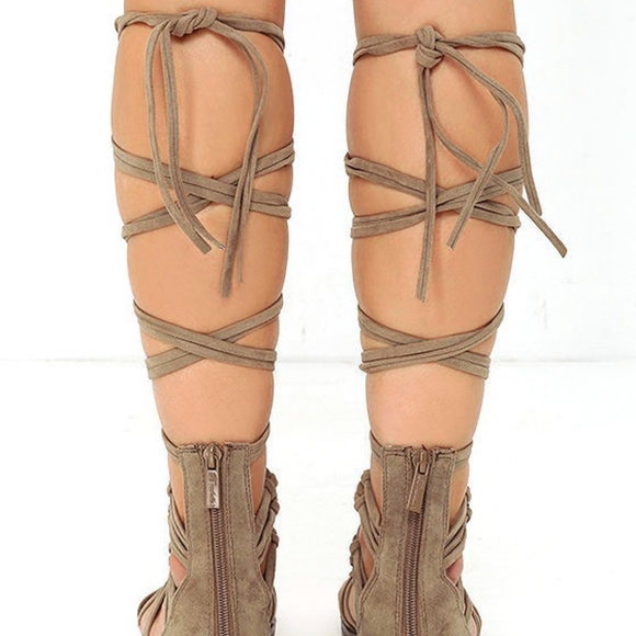 Beige Suede Lace-Up Gladiator Sandal - Picture 4 of 4